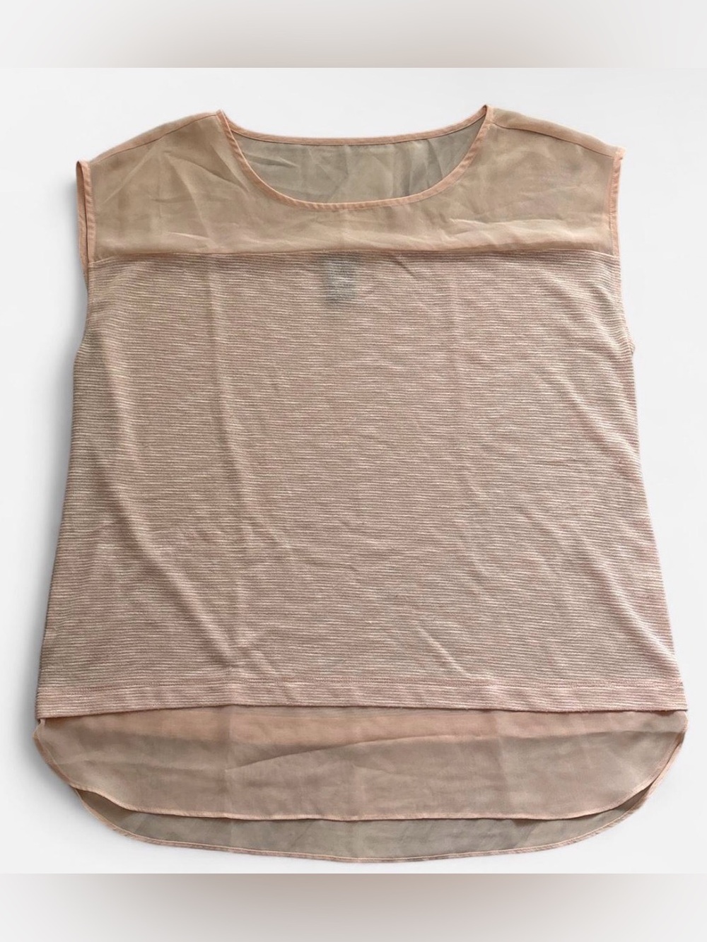 Ann Taylor Blush Pink Sheer Yoke Sleeveless Top